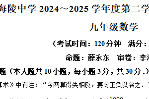 江苏省南通市海安市海陵中学2024-2025学年九年级下学期3月月考数学试题（含解析）