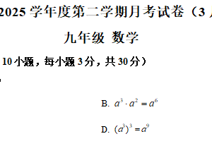 江苏省南通市海门区多校联考2024-2025学年九年级下学期3月月考数学试题（含解析）