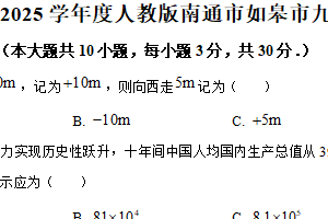 江苏省南通市如皋市磨头初级中学2024～2025学年九年级下学期中考模拟试卷（含解析）