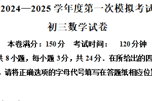 江苏省沭阳县如东实验学校2024-2025学年九年级下学期第一次模拟数学试卷（含解析）