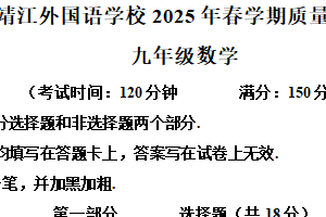 江苏省泰州市靖江外国语学校2024-2025学年九年级下学期3月月考数学试题（含解析）