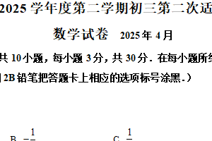 江苏省无锡市锡山高级中学2024-2025学年下学期中考二模数学模拟试卷（含解析）