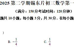 江苏省无锡市锡山区锡东片2024-2025学年下学期九年级中考第一次模拟数学试卷（含解析）