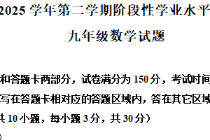 江苏省无锡市新城中学2024-2025学年九年级下学期3月阶段性检测数学试题（含解析）