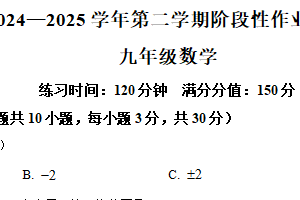 江苏省无锡市宜兴市和桥镇第二中学2024-2025学年九年级下学期3月阶段性练习数学试题（含解析）