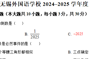 江苏省无锡外国语学校2024—2025学年下学期中考二模数学试题（含解析）