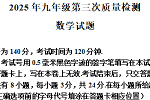 江苏省徐州市铜山区2025年第三次质量检测九年级数学试卷（含解析）