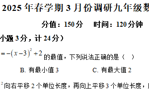江苏省盐城市盐都区2024-2025学年九年级下学期3月月考数学试题（含解析）