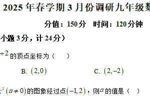江苏省盐城市亭湖区2024-2025学年九年级下学期3月月考数学试题（含解析）