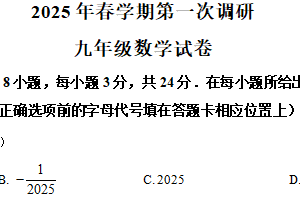 江苏省盐城市景山中学2025年九年中考级第一次调研数学试卷（含解析）