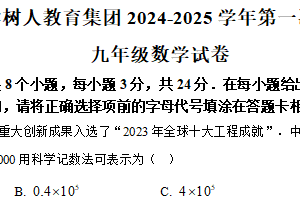 江苏省扬州树人教育集团2025年九年级中考二模数学试题（含解析）