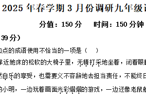 江苏省淮安市淮安区2024-2025学年九年级下学期3月月考语文试题（含解析）