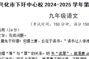 江苏省泰州市兴化市下圩中心校2024-2025学年九年级下学期3月月考语文试题（含答案）