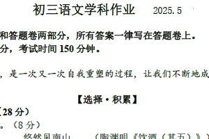 江苏省无锡市天一中学&格致中学2024-2025学年九年级下学期5月作业检测语文试题（含答案）