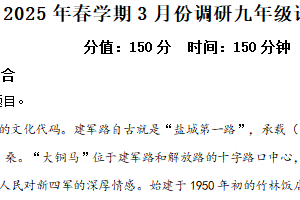 江苏省盐城市大丰区校联考2024-2025学年九年级下学期3月月考语文试题（含解析）