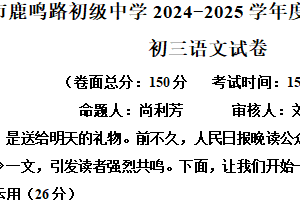 江苏省盐城市鹿鸣路初级中学2024-2025学年九年级下学期期中语文试题（含解析）