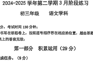 江苏省苏州市西安交通大学苏州附属初级中学2024-2025学年九年级下学期3月月考语文试题（含答案）