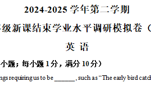 2025年江苏省常州市新课结束学业水平调研模拟英语试题（含解析）