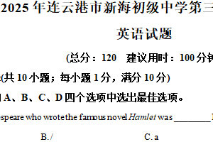 2025年江苏省连云港市新海初级中学中考三模英语试题（含解析）