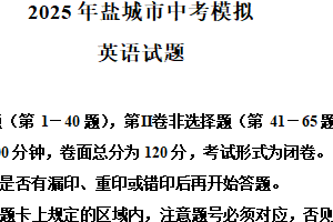 2025年江苏省盐城市亭湖区中考三模英语试题（含解析）
