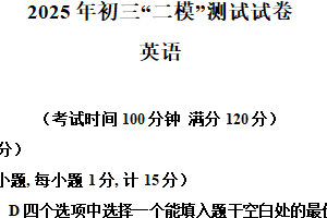 2025年江苏省扬州市宝应县中考二模英语试题（含解析）