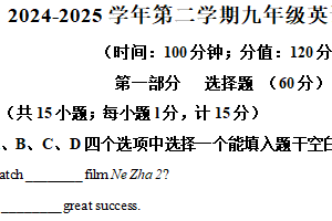 2025年江苏省扬州市仪征市金升外国语实验学校中考三模英语试卷（含解析）
