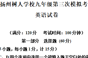 2025年江苏省扬州树人学校中考第三次模拟考试英语试题（含解析）