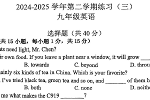 江苏省南京市金陵中学河西分校2025年中考模拟三英语试卷（含答案）