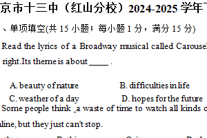 江苏省南京市十三中（红山分校）2024-2025学年下学期九年级英语3月学情调研卷（含答案）