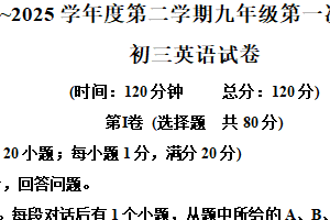 江苏省宿迁市沭阳县如东实验学校2024-2025学年九年级下学期第一次月考英语试卷（含解析）
