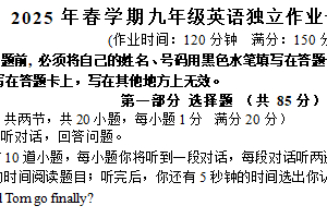 江苏省泰州市2024-2025学年九年级下学期3月月考英语试题（含答案+听力音频）