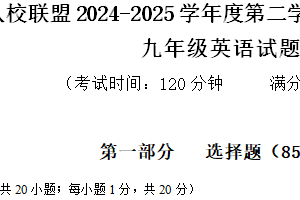 江苏省泰州市靖江市八校联盟2024-2025学年九年级下学期3月阶段质量调研英语试题（含答案+听力音频）