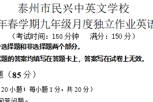 江苏省泰州市民兴中英文学校2024～2025学年九年级下学期第一次月度检测英语试题（含答案+听力音频）