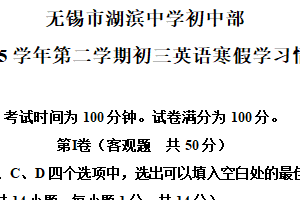 江苏省无锡市湖滨中学2024-2025学年九年级下学期开学检测（寒假作业）英语试题（含解析）