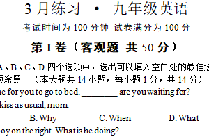 江苏省无锡市积余实验学校2024-2025学年九年级下学期3月练习英语试题（含答案）