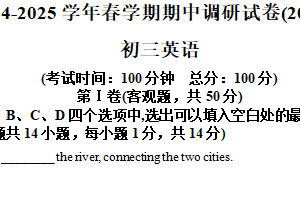 江苏省无锡市锡山区2024-2025学年九年级英语下学期期中调研试卷（含解析）