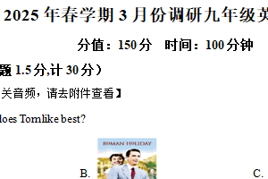 江苏省盐城市大丰区2024-2025学年九年级下学期3月月考英语试题（含解析+听力音频）
