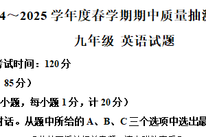 江苏省盐城市东台市第五教育联盟2024-2025学年九年级下学期期中英语试题（含解析+听力音频）