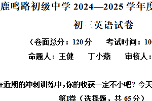 江苏省盐城市鹿鸣路初级中学2024-2025学年九年级下学期二模考试英语试卷（含解析）