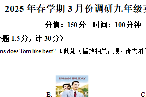 江苏省盐城市盐城经济技术开发区2024-2025学年九年级下学期3月月考英语试题（含解析+听力音频）