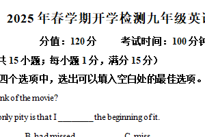 江苏省盐城市盐都区2024-2025学年九年级下学期开学考试英语试题（含解析）