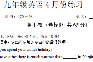 2025年江苏省南通如皋市滨江初级中学九年级下学期4月份模拟练习英语试卷（含答案）