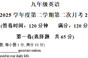 江苏省南通市第一中学2024-2025学年九年级下学期第二次月考英语试卷（含解析）