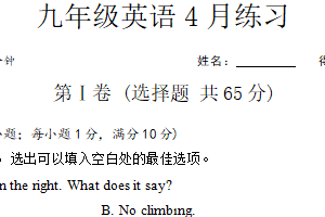 江苏省南通市海安高新区孙庄初级中学2024-2025学年下学期九年级英语4月练习（含答案）