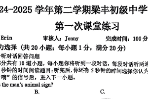 江苏省苏州市张家港市梁丰初级中学2024-2025学年九年级下学期第一次课堂练习英语试题（无答案）