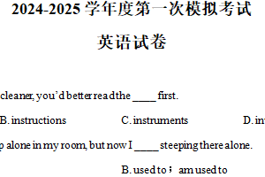 江苏省宿迁市沭阳如东实验学校2024-2025学年九年级下学期第一次模拟考试英语试卷（含解析）