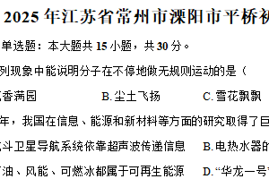 2025年江苏省常州市溧阳市平桥初级中学中考物理一模试卷（含答案）