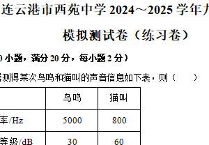 2025年江苏省连云港市西苑中学中考物理模拟测试卷（练习卷）（含解析）