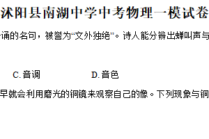 2025年江苏省宿迁市沭阳县南湖中学中考物理一模试卷（含解析）