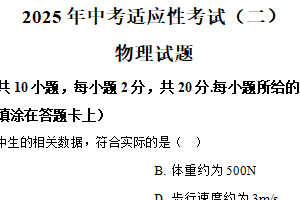 2025年江苏省连云港市赣榆区、灌云县中考二模联考物理试题（含解析）